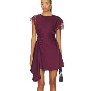 NEW AMUR Zina Ruched Mini Dress in Pinot Noir Purple 4 Small